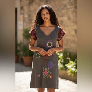 Ark Imports Fair Trade Boho Dress - Size XS Bright embroidery-butterfly sleeves